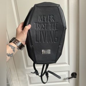 Never Trust the Living Blackcraft Cult Beetlejuice Coffin Backpack Purse Handbag